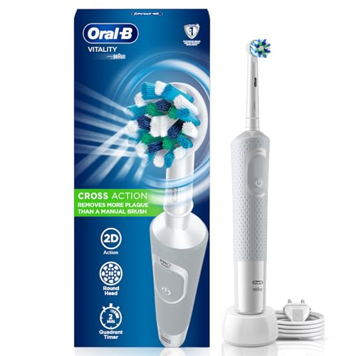 Oral B Vitality Rechargeable Rotating Electric Toothbrush for Adults, 2 Brushing Modes (Daily & Sensitive), 2 Min Timer with Quadpacer, 2 Year Warranty by Oral-B, IPX7 Water Resistant, Round Brush Head, (White, 1)
