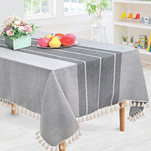 Yifantacy Joypea Tablecloth Rectangle 55 x 86 Inch Cotton Linen Tassel Fabric Tablecloth Grey Heavy Weight for Kitchen Table Decor Wedding Party