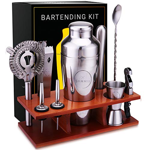 JLHT Bar Set 11-Piece Bartender Kit - Cocktail Shaker Set Bar Tool Set for Home and Professional Bartending - Martini Shaker and Drink Mixing Bar Tools - Cocktail Kit with Bar Tools, Recipe Bonus
