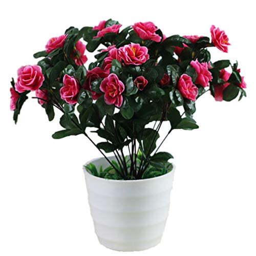 Mynse 2 Pieces 42 Head Artificial Azalea Bush Ourdoor Artificial Flower Arrangements DIY Home Wedding Christmas Decoration (Rose Red)