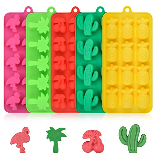 Candy Molds Silicone Chocolate Molds - Silicone Molds Including Cactus, Flamingo, Coconut Tree & Cherry for Making Candy, Chocolate, Fruit Snack, Pack of 4