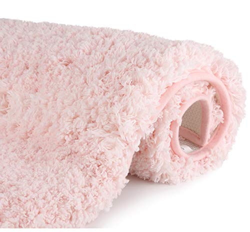 Bathroom Rugs Microfiber Plush Bath Mat Machine Washable, Slip Resistance Rubber and Absorbency Bath Rugs for Bathroom Floor, Door and Sink, Rectangular Floor Mat,Light Pink,32"x 20"