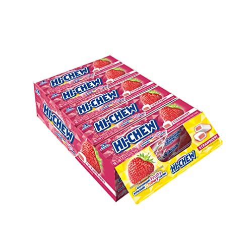 HI-CHEW Strawberry Sticks, 15-Pack, Soft & Chewy Candy, 1.76oz Each, Ideal for Easter Basket, Bulk Candy Individually Wrapped - Made with Immensely Juicy Fruity Flavors