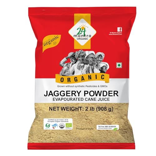 24 Mantra Organic Unbleached Jaggery Powder 2 Pound, Healthy Sugar Substitute, Unrefined & Unadulterated | Grown Without Pesticides & Fertilizers