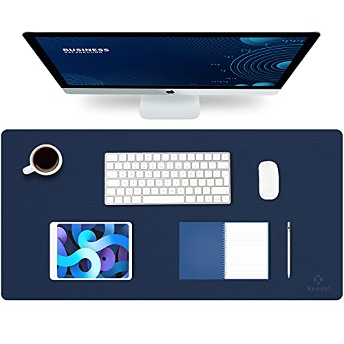 K KNODEL Large Office Leather Desk Mat, Mouse and Keyboard Pad, Computer and Laptop Mat, Desktop Protector and Cover, Writing Pad and Blotter (80x40cm, Dark Blue)