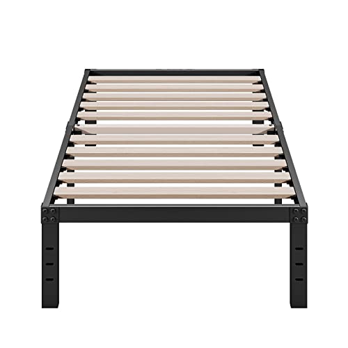 ZIYOO Twin XL Bed Frame, 14 Inches High, 3" Wide Wood Slats with 2500 Pounds Support for Mattress, No Box Spring Needed, Noise Free, Easy Assembly