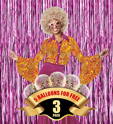 Happy Time Tinsel Foil Fringe Curtains - 3.2 ft x 9.8ft Metallic foil Fringe Backdrop for Birthday Wedding Party Christmas Photo Backdrop Decorations 3500+ Instagram Like(Rose,3 Pack)