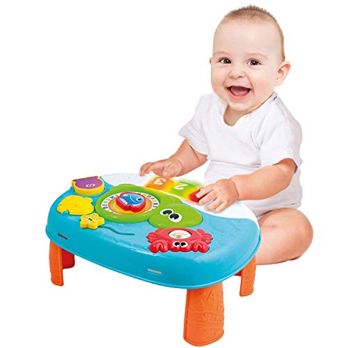 Activity Table for 1 Year Old and Up. 2-in-1 Activity Center for Baby. Interactive Learning Toy Piano and Kids Activity Table with Fun Ocean Characters. Crib Accessories with Detachable Straps