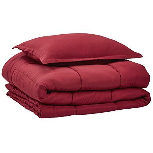 Amazon Basics Comforter Set, Twin / Twin XL, Burgundy, Microfiber, Ultra-Soft