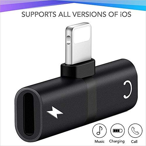 2 in 1 Compatible Adapter & Splitter for iPhone 7/7 Plus / 8/8 Plus/X,YUEMI Dual Jack Aux Audio & Charging & Calling & Sync Cable Connector Earphone Charger