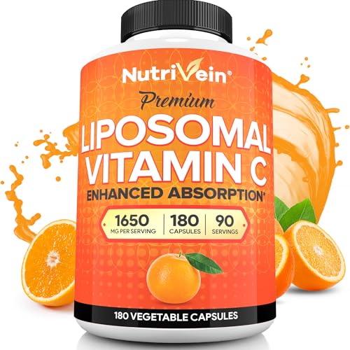 Nutrivein Premium Liposomal Vitamin C Supplement 1650mg - 180 Caps: High-Absorption Vitamin C Capsules for Whole-Body Defenses & Overall Well-Being