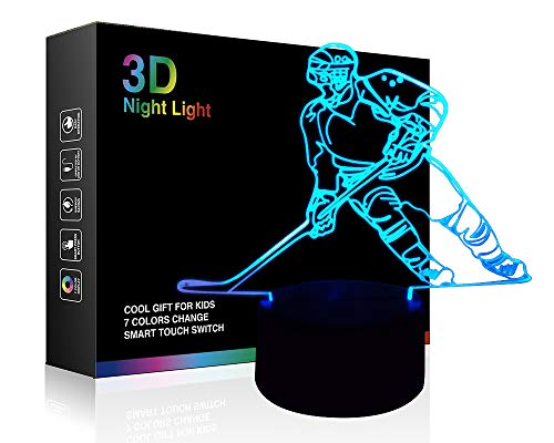 Wiscky Hockey Player 3D Lamp Night Lights for Kids 7 LED Color Changing Touch Table Desk Lamps Lighting Cool Toys Gifts Birthday Xmas Decoration for Sports Hockey Fan