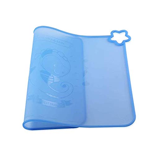 Silicone Baby Placemats for Children Kids Toddlers, Cute Stone Baby Placemats Travel with Raised Edge, Silicone Surface, Waterproof, Portable, Easy to Clean, Dishwasher Safe, BPA Free, Blue