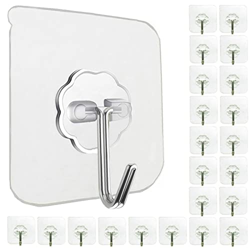 Jwxstore 24 Pack Wall Hooks for Hanging 33lb(Max) Heavy Duty Self Adhesive Hooks Transparent Waterproof Sticky Hooks for Keys Bathroom Shower Outdoor Kitchen Door Home Improvement Utility Hooks