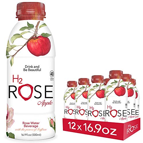 H2rOse - Apple Rose Water Beverage with the Power of Saffron – Healthy Alternative to Sodas & Sports Drinks - All Natural, Gluten Free, Non-GMO, Vegan w/Added Benefits - 16.9 Oz, 12 Pack