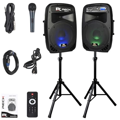PRORECK Dance 12 Portable 12-Inch 1000 Watts 2-Way Powered PA Speaker System Combo Set with Bluetooth/USB/SD Card Reader/FM Radio/Remote Control/Speaker Stand for Party DJ Wedding Meeting