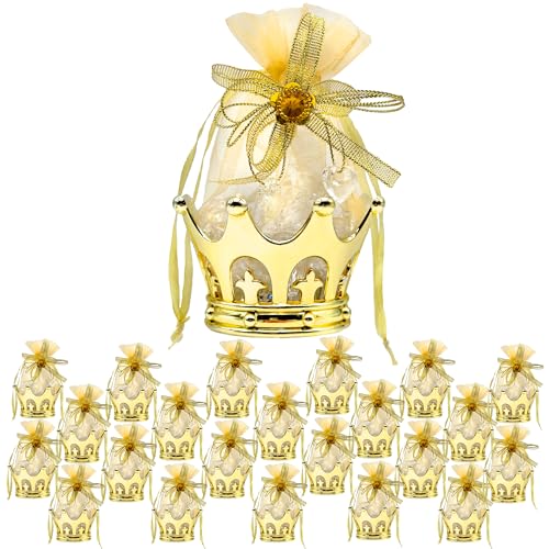 JC HUMMINGBIRD JCHB 24 Pieces Fillable Gold Crown with Flower Pouch Party Favors,
