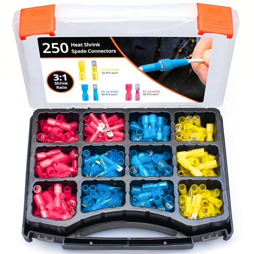 Wirefy 250 Pièces Kit de Cosse Electrique Plates Mâles et Femelles - Cosses Electriques à Sertir thermorétractables - 0,5 à 6 mm²