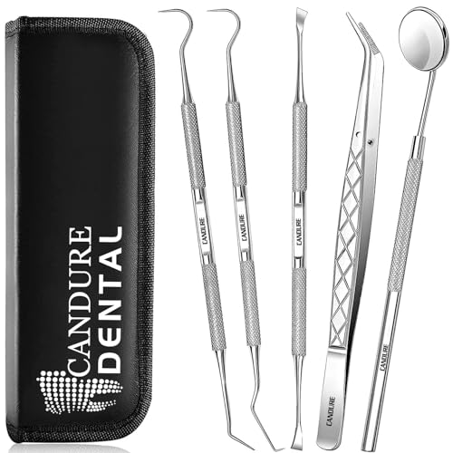 Candure Dental Tools - Professional Teeth Cleaning Kit, Stainless Steel Dental Picks, Plaque Remover, Tartar Scraper, Dental Mirror, Tooth Scraper, Dental Hygiene Kit - with Case