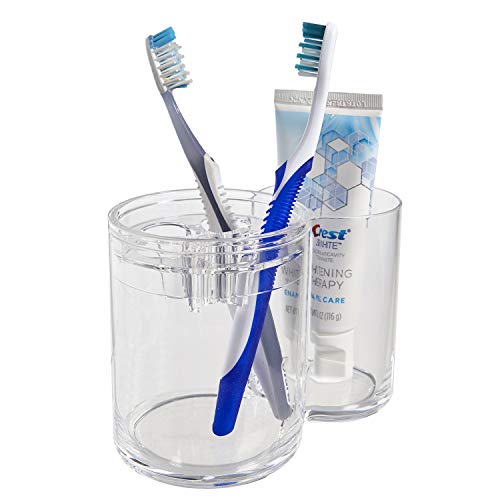 STORi Clear Plastic 5-Slot Toothbrush Holder and Toothpaste Organizer