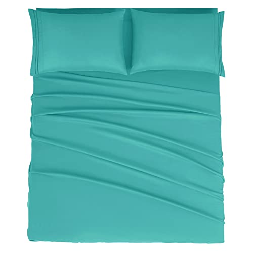 Mejoroom Queen Size Sheet Set - Hotel Luxury 1800 Bedding Sheets & Pillowcases - Deep Pocket Fitted Sheet, Soft, Breathable, Wrinkle & Fade Resistant - 4 Piece (Queen, Teal)