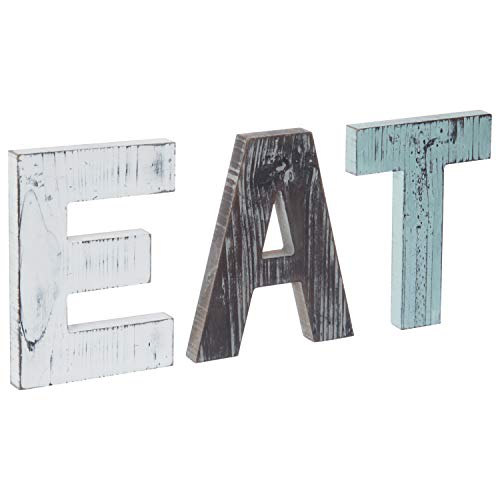 MyGift Rustic Multicolor EAT Cutout Wooden Letters Wall Plaque