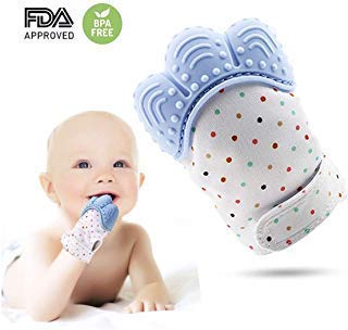 Universal Supply Baby Teething Mitten | Babies Soothing Pain Relief | Silicone Teething Mitt Gloves BPA Free | Teething Mittens 2 Pack (Pink and Blue)