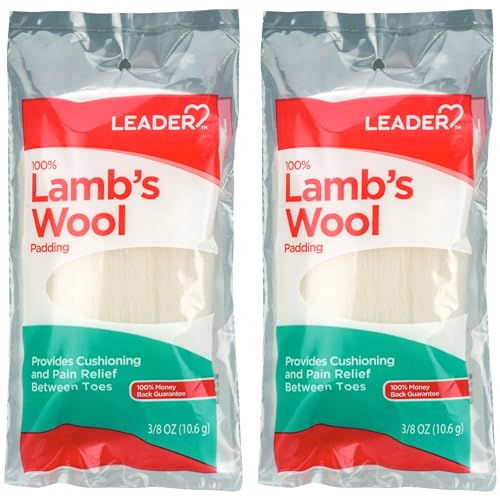 LEADER 100% Lambs Wool Padding, Provides Cushioning Comfort and Pain Relief Between Toes, for Adults, Both Men & Women, and Children with Corns or Calluses, 3/8 oz, 2 Pack