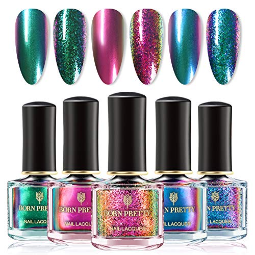 BORN PRETTY Magic Nail Polish Chameleon Sequins Multi Chrome Nail Lacquer Varnish 6 Bottles Sets