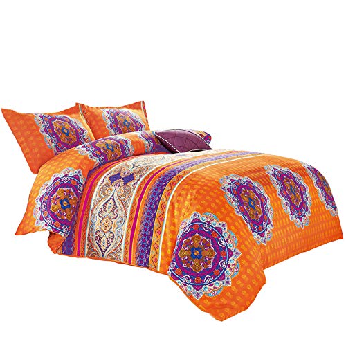 Wake In Cloud - Mandala Comforter Set, Orange Bohemian Boho Chic Medallion Pattern Printed, Soft Microfiber Bedding (3pcs, California King Size)