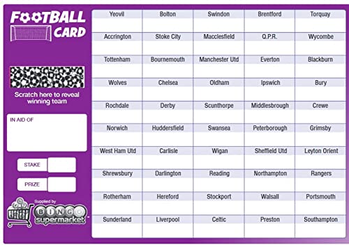 Bingosupermarket Football Fundraising Scratch Cards (50 Team) A5 10 Pack