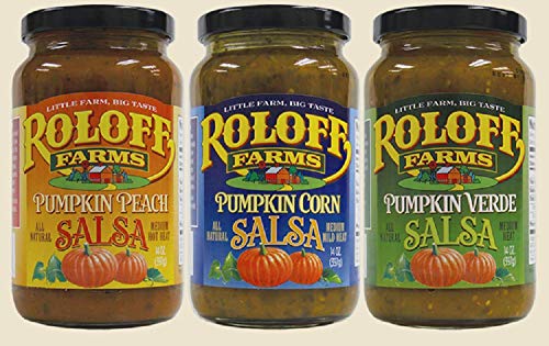 Roloff Farms Pumpkin Salsa Variety Pack (Peach, Corn, and Verde), 14 Ounce 3 Pack