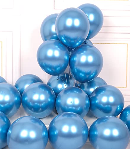 AULE Party Balloons 50 Pcs 12 inch Blue Metallic Chrome Helium Shiny Latex Thicken Balloons Wedding Birthday Baby Shower Graduation Christmas Carnival Party Decorations
