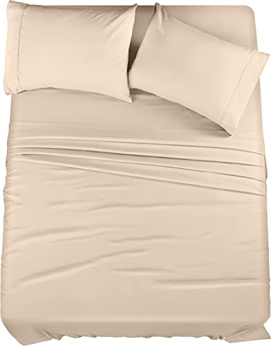Utopia Bedding – Parure de lit 4 pièces, microfibre brossée, résistante au rétrécissement et à la décoloration, facile d'entretien (lit california king size, beige)
