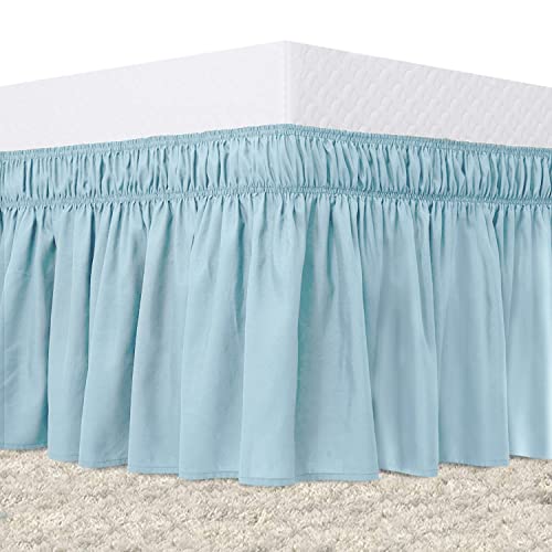Guken Bed Skirt Elastic Dust Ruffle Wrap Around Dust Ruffled Skirts Easy Fit Wrinkle and Fade Resistant 15 Inch Drop Adjustable Bedskirt, Blue King
