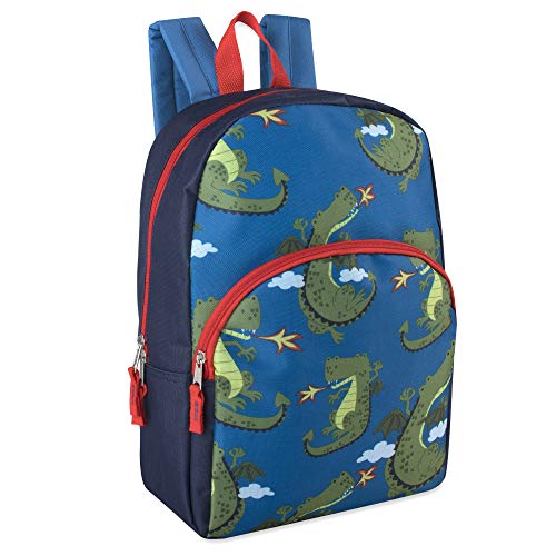 Trail maker Kids Character Backpacks for Boys & Girls (15") with Adjustable, Padded Back Straps (Dragon)