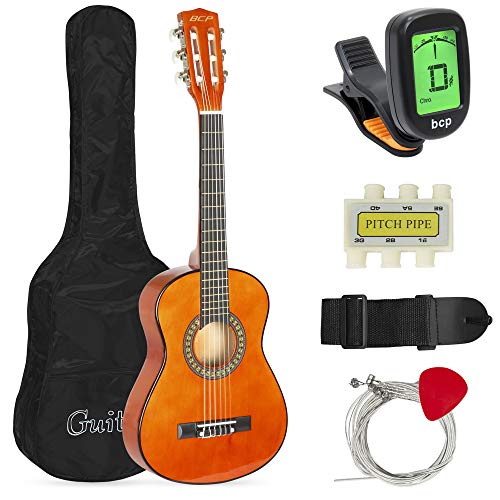Best Choice Products 30in Kids Acoustic Guitar Beginner Starter Kit with Electric Tuner, Strap, Case, Strings - Brown