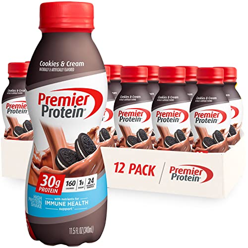 Premier Protein Shake, Cookies & Cream, 30 g Protein, 1 g Zucker, 24 Vitamine & Mineralstoffe, Nährstoffe zur Unterstützung der Immungesundheit, 340 ml (12 Stück)