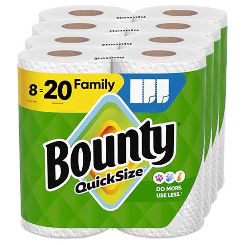Bounty Quick Size Paper Towels, White, 8 Family Rolls = 20 Regular Rolls (Packaging May Vary)