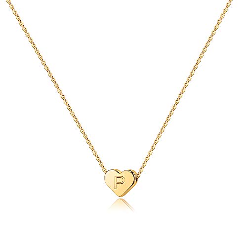 Turandoss Heart Initial P Necklace Gold - 14K Gold Filled Heart Initial Necklaces Tiny Letter Gifts for Women Jewelry