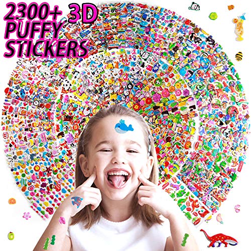 Sinceroduct Puffy Stickers for Kids?Novelty 64 Different Sheets Kids & Toddlers Mega Variety Pack - Over 2300 3D Puffy Stickers for Kids - Including Animals,Cars, Dinosaur, Fruits and More!