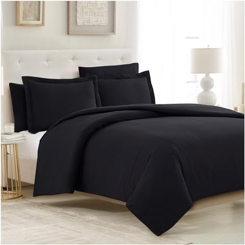 Mellanni Duvet Cover Set - 5 PC Iconic Collection Bedding Set - Hotel Luxury, Extra Soft & Cooling - Microfiber - Button Closure and Corner Ties (King, Black)