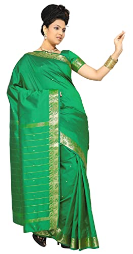 Sanskruti India Womens Indian Ethnic Traditional Banarasi Art Silk Saree Sari Wrap Fabric Dress Drape (Green)