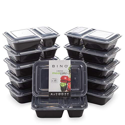 BINO | Food Containers with Cover | Light Blue 12-Piece Set, 30 oz. 2 Compartments | Meal Storage Containers| Microwave-Safe, Freezer-Safe, and Dishwasher-Safe, BPA-Free Plastic Containers with Lids