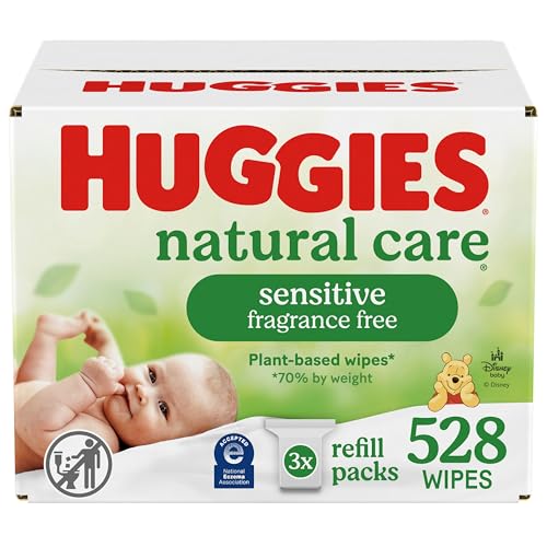 Huggies Natural Care Sensitive Baby Wipes, Unscented, 3 Refill Packs (528 Wipes Total)