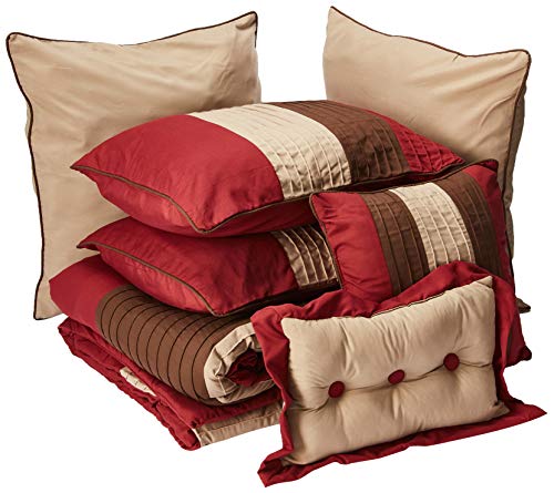Chezmoi Collection 8-Piece Luxury Striped Comforter Set (Full, Burgundy/Brown/Coffee)