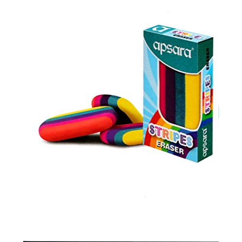 Apsara Stripes Coloured Non Dust Eraser | Multi-Coloured Fluorescent Eraser | Soft & Smooth Erasing | Use for Students, Artists, Professionals & Office perpose use | (Pack of 10 Erasers)