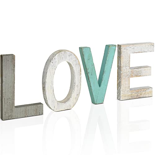 Y&ME Rustic Wood Love Sign, Decorative Wooden Block Word Signs, Freestanding Wooden Letters, Rustic Love Signs for Home Decor 16.5 x 5.9 Inch, Multicolor