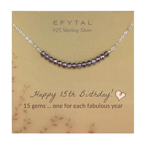 Efy Tal Jewelry EFYTAL 15th Birthday Gifts for Teens, Sterling Silver Beaded Necklace, 15 Beads for 15 Year Old, Quinceanera Teen Gifts, 15th Birthday Decorations