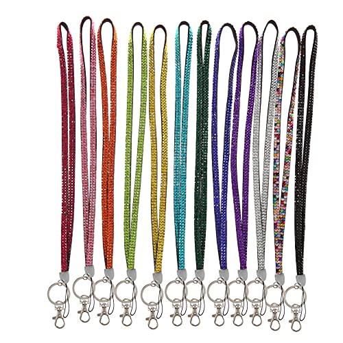 Fashion 12PCS Pack 32" All Around Crystal Neck Lanyard,Exclusive Blingbling ID Badge Holder,Sparkle Rhinestone Name Card Holder For Women(12X)